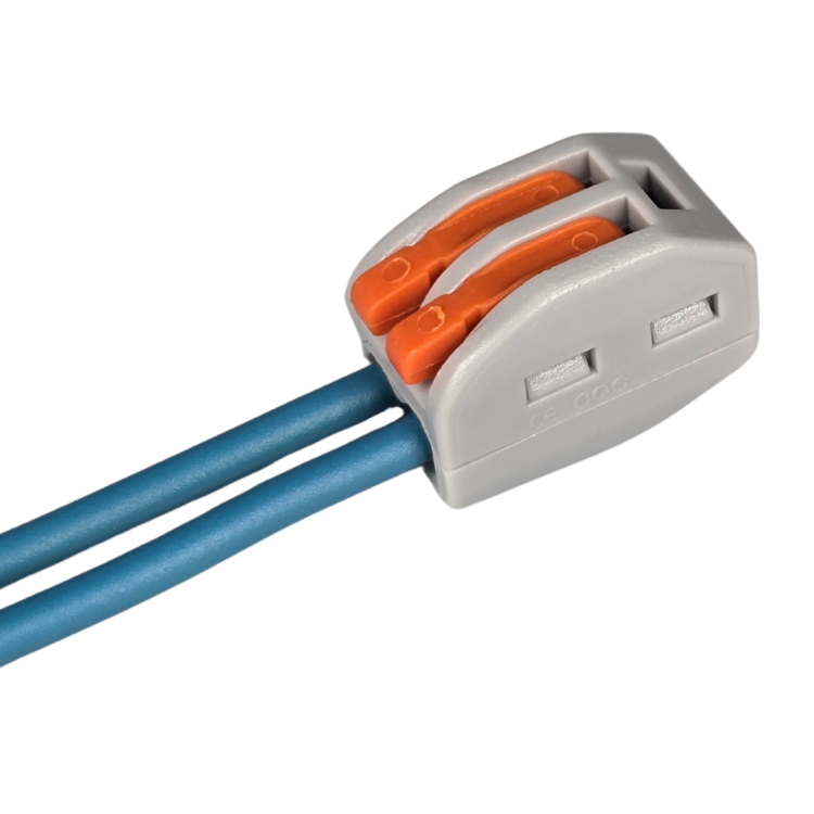 Szybkozłączka elektryczna TAC PCG212 2-torowa – kompaktowa złączka instalacyjna do przewodów jednodrutowych i elastycznych, zapewniająca bezpieczne i trwałe połączenia kabli, doskonała alternatywa dla tradycyjnych kostek elektrycznych.