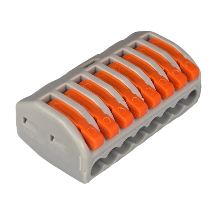 Szybkozłączka elektryczna TAC PCG218 8-TOROWA – kompaktowa złączka do jednoczesnego podłączenia 8 przewodów jednodrutowych i elastycznych, zapewniająca bezpieczne, trwałe połączenia i nowoczesną alternatywę dla kostek elektrycznych.