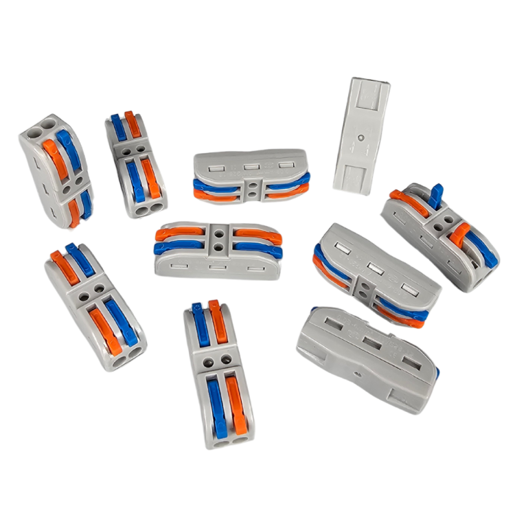 Szybkozłączka elektryczna TAC SPL2C 2-torowa – kompaktowa zaciskowa złączka instalacyjna do przewodów jednodrutowych i elastycznych, zapewniająca bezpieczne i trwałe połączenia kabli, nowoczesna alternatywa dla tradycyjnych kostek elektrycznych.