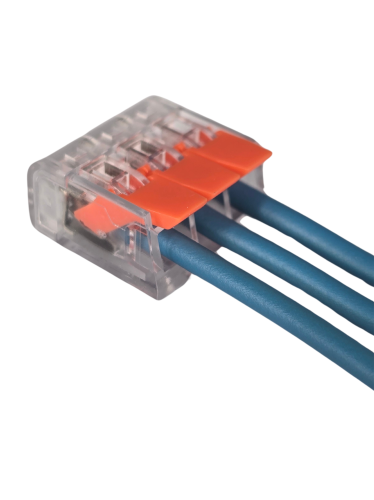 Szybkozłączka elektryczna TAC PCT222-413 3-TOROWA – kompaktowa przelotowa złączka instalacyjna do przewodów jednodrutowych i elastycznych, zapewnia bezpieczne i trwałe połączenia kabli, nowoczesna alternatywa dla tradycyjnych kostek elektrycznych.