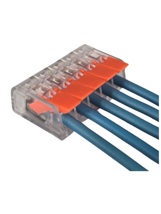 Szybkozłączka elektryczna TAC PCT222-415 5-TOROWA – kompaktowa zaciskowa złączka instalacyjna do przewodów jednodrutowych i elastycznych, zapewniająca bezpieczne i trwałe połączenia kabli, nowoczesna alternatywa dla tradycyjnych kostek elektrycznych.