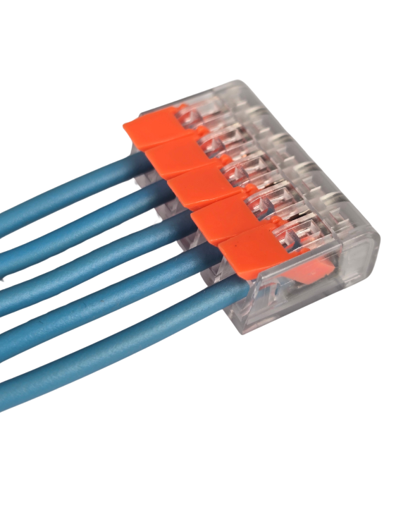 Szybkozłączka elektryczna TAC PCT222-415 5-TOROWA – kompaktowa zaciskowa złączka instalacyjna do przewodów jednodrutowych i elastycznych, zapewniająca bezpieczne i trwałe połączenia kabli, nowoczesna alternatywa dla tradycyjnych kostek elektrycznych.