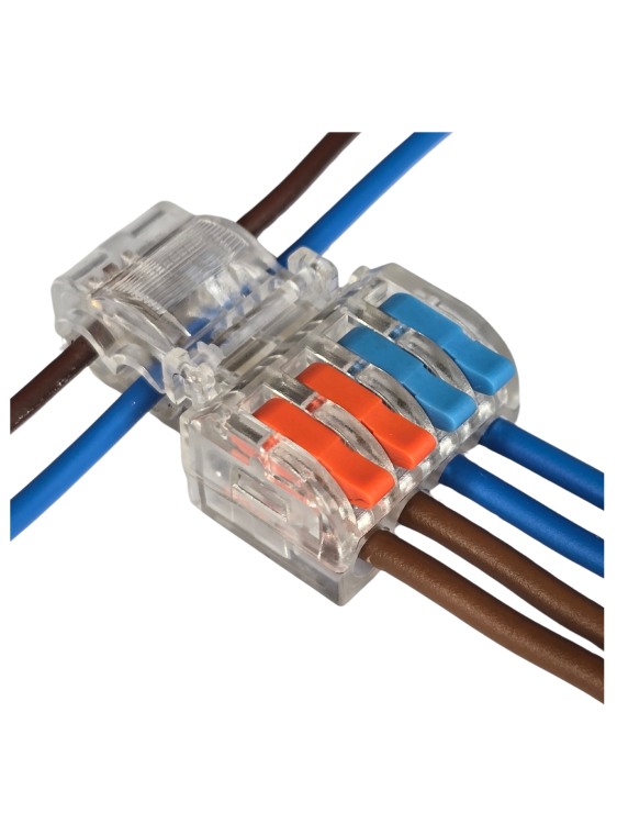 Szybkozłączka elektryczna TAC PCT-2-4A – kompaktowa zaciskowa złączka instalacyjna do przewodów jednodrutowych i elastycznych, zapewniająca bezpieczne i trwałe połączenia kabli, nowoczesna alternatywa dla tradycyjnych kostek elektrycznych.