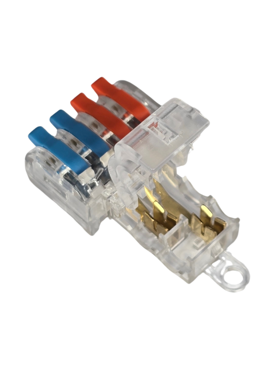 Szybkozłączka elektryczna TAC PCT-2-4A – kompaktowa zaciskowa złączka instalacyjna do przewodów jednodrutowych i elastycznych, zapewniająca bezpieczne i trwałe połączenia kabli, nowoczesna alternatywa dla tradycyjnych kostek elektrycznych.