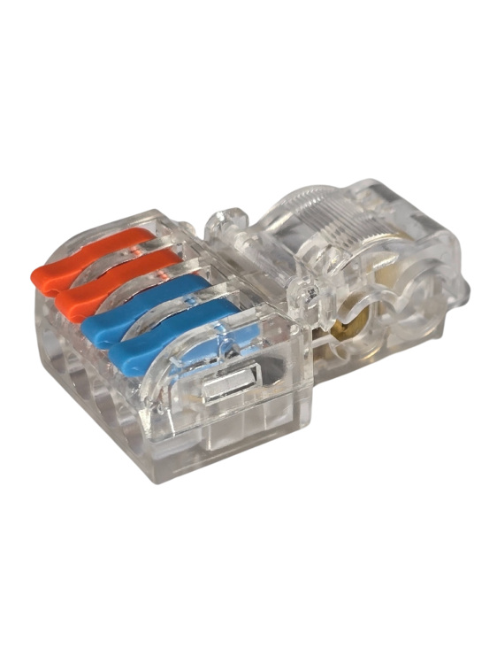 Szybkozłączka elektryczna TAC PCT-2-4A – kompaktowa zaciskowa złączka instalacyjna do przewodów jednodrutowych i elastycznych, zapewniająca bezpieczne i trwałe połączenia kabli, nowoczesna alternatywa dla tradycyjnych kostek elektrycznych.