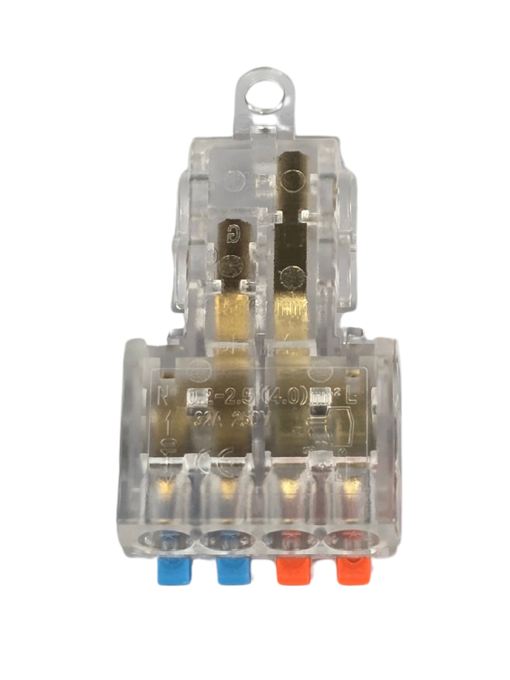 Szybkozłączka elektryczna TAC PCT-2-4A – kompaktowa zaciskowa złączka instalacyjna do przewodów jednodrutowych i elastycznych, zapewniająca bezpieczne i trwałe połączenia kabli, nowoczesna alternatywa dla tradycyjnych kostek elektrycznych.