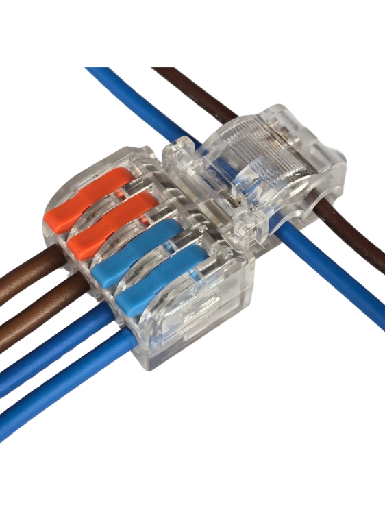 Szybkozłączka elektryczna TAC PCT-2-4A – kompaktowa zaciskowa złączka instalacyjna do przewodów jednodrutowych i elastycznych, zapewniająca bezpieczne i trwałe połączenia kabli, nowoczesna alternatywa dla tradycyjnych kostek elektrycznych.