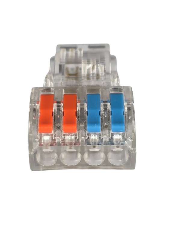 Szybkozłączka elektryczna TAC PCT-2-4A – kompaktowa zaciskowa złączka instalacyjna do przewodów jednodrutowych i elastycznych, zapewniająca bezpieczne i trwałe połączenia kabli, nowoczesna alternatywa dla tradycyjnych kostek elektrycznych.