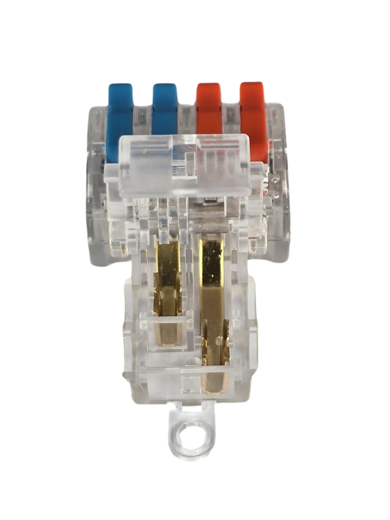 Szybkozłączka elektryczna TAC PCT-2-4A – kompaktowa zaciskowa złączka instalacyjna do przewodów jednodrutowych i elastycznych, zapewniająca bezpieczne i trwałe połączenia kabli, nowoczesna alternatywa dla tradycyjnych kostek elektrycznych.