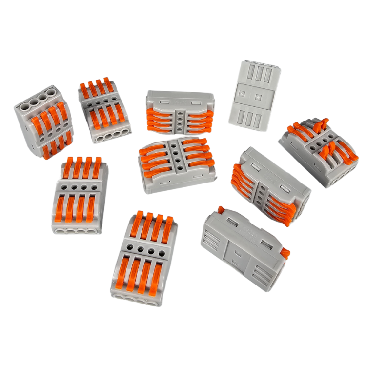 Szybkozłączka elektryczna przelotowa TAC SPL4 – kompaktowa złączka instalacyjna do przewodów jednodrutowych i elastycznych, zapewniająca bezpieczne i trwałe połączenia kabli, praktyczna alternatywa dla tradycyjnych kostek elektrycznych.