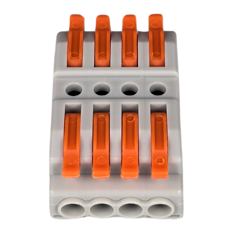 Szybkozłączka elektryczna przelotowa TAC SPL4 – kompaktowa złączka instalacyjna do przewodów jednodrutowych i elastycznych, zapewniająca bezpieczne i trwałe połączenia kabli, praktyczna alternatywa dla tradycyjnych kostek elektrycznych.