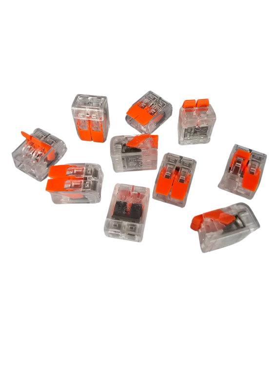 Szybkozłączka elektryczna TAC PCT222-412 2-TOROWA – kompaktowa złączka do podłączenia 2 przewodów jednodrutowych i elastycznych, zapewniająca bezpieczne, trwałe połączenia i nowoczesną alternatywę dla kostek elektrycznych.