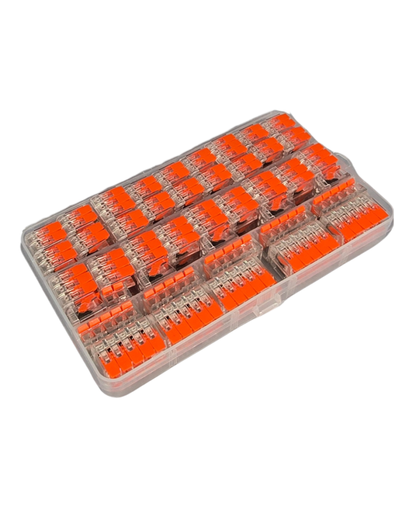 Szybkozłączki elektryczne TAC PCT222412-414-415 zestaw 75 sztuk – złączki instalacyjne bezśrubowe push in do przewodów drut i linka, szybkozłączka elektryczna do kabli, złączki sprężynowe uniwersalne do instalacji domowych i przemysłowych