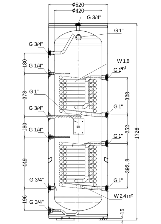 Zasobnik CWU HEVERSON HWT 200L z dwoma wężownicami ze stali nierdzewnej – bojler do ciepłej wody użytkowej, wysoka jakość, energooszczędny podgrzewacz wody, zbiornik pionowy 200 litrów
