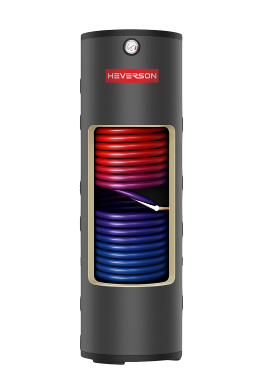 Zasobnik CWU HEVERSON HWT 200L z dwoma wężownicami ze stali nierdzewnej – bojler do ciepłej wody użytkowej, wysoka jakość, energooszczędny podgrzewacz wody, zbiornik pionowy 200 litrów