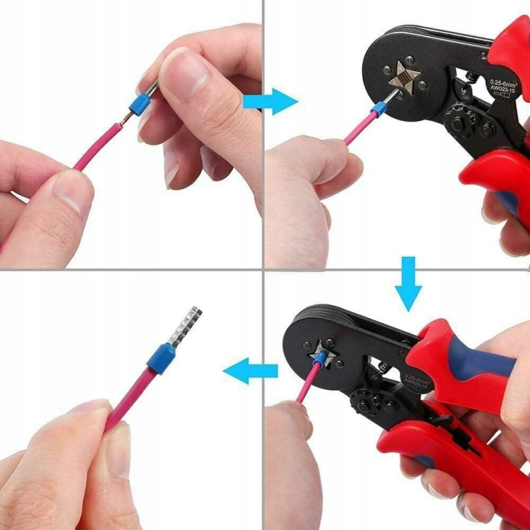 Zaciskarka do tulejek i konektorów kabli – praska ręczna + zestaw 1200 szt. Narzędzie do precyzyjnego zaciskania przewodów jedno- i wielodrutowych. Zapewnia trwałe, bezpieczne połączenia. Idealna do instalacji, serwisu i warsztatu.