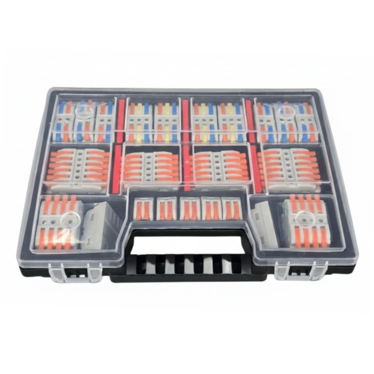 Szybkozłączki elektryczne TAC Zestaw SPL2-6 39 sztuk – komplet kompaktowych złączek do przewodów jednodrutowych i elastycznych, zapewniających szybkie, bezpieczne i trwałe łączenie kabli oraz wygodną alternatywę dla tradycyjnych kostek elektrycznych.