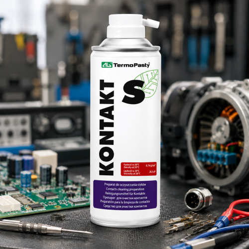 Spray do czyszczenia styków 400 ml ze szczoteczką AG Termopasty. Preparat do czyszczenia i konserwacji styków elektrycznych, złączy oraz elementów elektroniki. Środek poprawiający jakość połączeń elektrycznych.