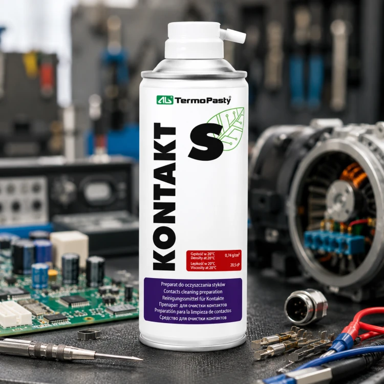 Spray do czyszczenia styków 400 ml ze szczoteczką AG Termopasty. Preparat do czyszczenia i konserwacji styków elektrycznych, złączy oraz elementów elektroniki. Środek poprawiający jakość połączeń elektrycznych.
