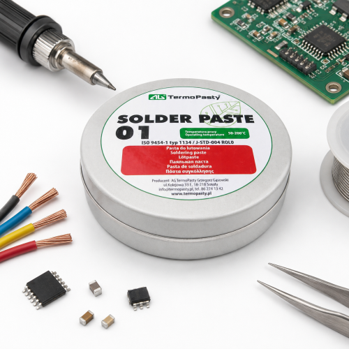Pasta do lutowania 40 g – topnik lutowniczy do elektroniki, przewodów i płytek PCB. Preparat ułatwiający lutowanie, poprawiający rozpływanie cyny oraz jakość połączeń lutowanych. Idealna do prac serwisowych, montażowych i napraw elektroniki.